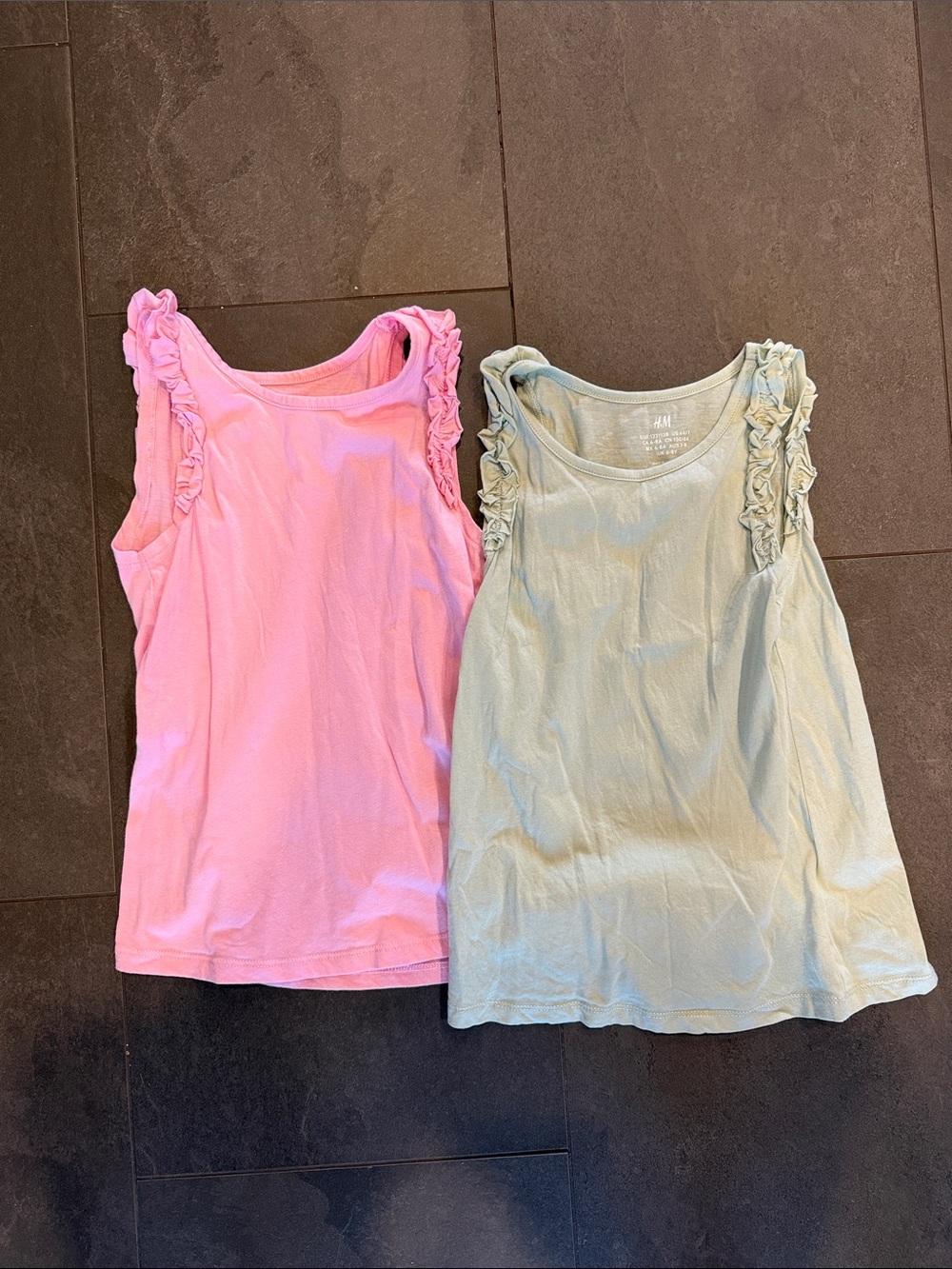 H&M Pink & Light Blue Ruffle Sleeve Tank Tops - Girls